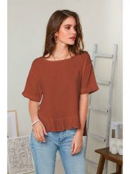 Rodier Lin Lniana koszulka w kolorze brązowym rozmiar: M/L. Brązowe bluzki Rodier Lin, l, bez wzorów, ze lnu, bez kołnierzyka, bez ramiączek. Za 126.75 zł.