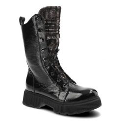 Trapery damskie Clasicco, naturalna skóra lakierowana z dodatkiem materiału filcowa wkładka ocieplane wnętrze, czarny, 2250-01AM-W2. Czarne botki Clasicco, na zimę, bez wzorów, z lakierowanej skóry, bez obcasa, bez zapięcia. Za 439.00 zł.