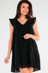 Krótka Sukienka w Klimacie Boho - Czarna. Czarne sukienki Awama, l, bez wzorów, z bawełny, boho, bez kołnierzyka, bez ramiączek, mini, rozkloszowane. Za 269.90 zł.