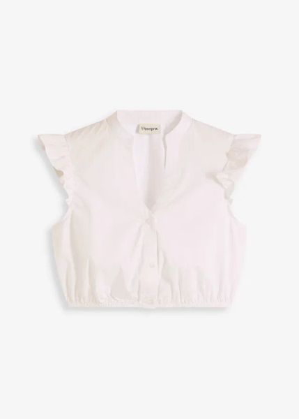 Bluzka w ludowym stylu. Białe bluzki bonprix, bez wzorów, bez kołnierzyka, bez ramiączek. Za 112.99 zł.