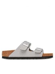 Birkenstock Klapki Arizona 1030127 Srebrny. Szare klapki Birkenstock, bez wzorów, ze skóry, bez obcasa. Za 449.99 zł.