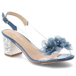 Sandały damskie S.Barski, transparentny pasek ozdobne kwiaty regulowany pasek stabilny obcas elegancki fason, niebieskie, MR61-9009. Niebieskie sandały S.BARSKI, bez wzorów, z tkaniny, eleganckie, bez obcasa, na obcasie, bez zapięcia. Za 199.00 zł.
