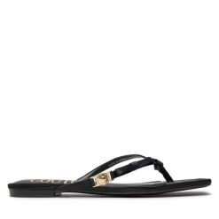 Japonki Versace Jeans Couture. Czarne klapki Versace Jeans Couture, bez wzorów, z jeansu, bez obcasa. Za 299.99 zł.