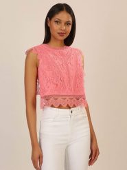 APART Top w kolorze koralowym rozmiar: 42. Czerwone topy Apart, bez wzorów, z koronki, bez kołnierzyka, bez ramiączek. Za 254.95 zł.