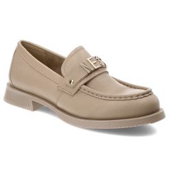 Beżowe Mokasyny Nessi Eleganckie Obuwie Damskie. Brązowe mokasyny Nessi, na wiosnę, bez wzorów, z materiału, bez obcasa. Za 390.99 zł.