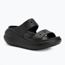 Klapki damskie Crocs Classic Crush Sandal. Czarne klapki Crocs, bez wzorów, bez obcasa. Za 189.00 zł.