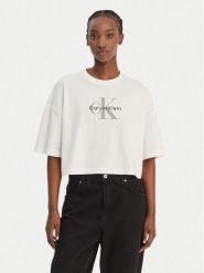 Calvin Klein Jeans T-Shirt LV047F828G Biały Boxy Fit. Białe t-shirty Calvin Klein Jeans, m, bez wzorów, z bawełny, bez kołnierzyka, bez ramiączek. Za 209.99 zł.