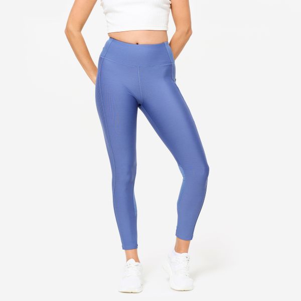 Legginsy fitness damskie Domyos. Niebieskie legginsy DOMYOS, l, bez wzorów, z elastanu, z podwyższonym stanem. Za 79.99 zł.