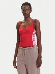 Adidas Top Seasonal Essentials 3-Stripes JM1910 Czerwony Slim Fit. Czerwone topy Adidas, m, bez wzorów, z syntetyku, bez kołnierzyka, bez ramiączek. Za 129.99 zł.