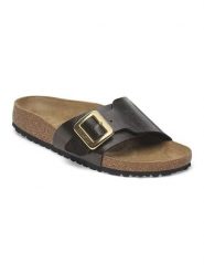 Birkenstock Klapki "Madrid" w kolorze czarnym rozmiar: 40. Czarne klapki Birkenstock, bez wzorów, z otwartym noskiem, bez obcasa. Za 435.87 zł.