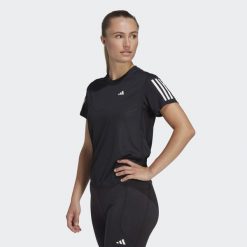 Koszulka do biegania damska Adidas Own the Run Tee. Czarne bluzki Adidas, xs, bez wzorów, z materiału, sportowe, bez kołnierzyka, bez ramiączek. Za 130.99 zł.