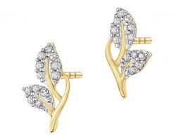 Kolczyki z żółtego złota z diamentami - liść - 0,005 ct - próba 375. Żółte kolczyki Apart, z diamentem, złote. Za 979.00 zł.