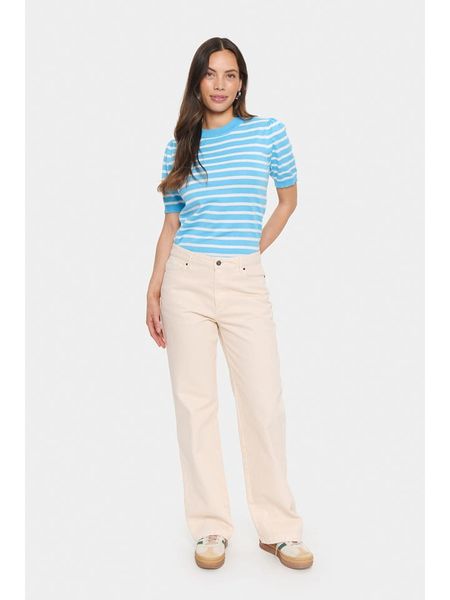 SAINT TROPEZ Sweter w kolorze błękitno-białym rozmiar: L. Niebieskie swetry Saint Tropez, l, bez wzorów, z wiskozy, bez ramiączek. Za 91.95 zł.