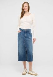 Damska Spódnica Maxi Mustang Style Eureka Denim Skirt Denim Blue 1016941 5000 582. Niebieskie spódnice Mustang, do pracy, l, bez wzorów, z bawełny, biznesowe, maxi, dopasowane. W wyprzedaży za 99.99 zł.