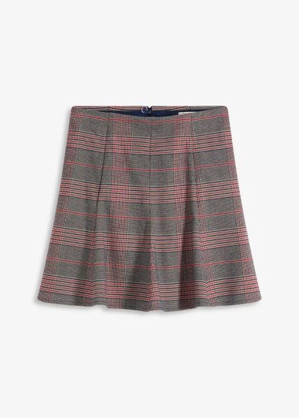 Spódnica mini ze wzorem w kratę. Brązowe spódnice bonprix, bez wzorów, mini, rozkloszowane. Za 109.99 zł.