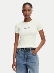 Calvin Klein Jeans T-Shirt LV047G816G Kremowy Slim Fit. Białe t-shirty Calvin Klein Jeans, s, bez wzorów, z bawełny, bez kołnierzyka, bez ramiączek. Za 229.99 zł.