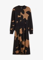 Sukienka dzianinowa. Brązowe sukienki bonprix, bez wzorów, z dzianiny, eleganckie, bez kołnierzyka, bez ramiączek. Za 147.99 zł.