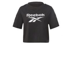 Koszulka treningowa damska Reebok TE Tape Pack Tee. Czarne bluzki Reebok, xs, bez wzorów, sportowe, bez kołnierzyka, bez ramiączek. Za 35.24 zł.