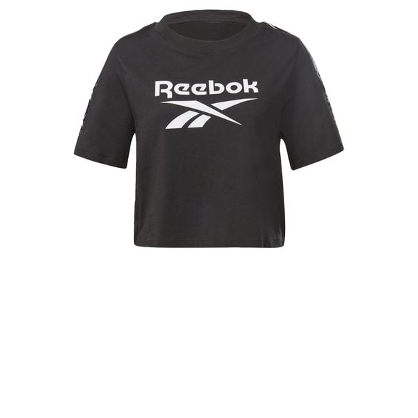 Koszulka treningowa damska Reebok TE Tape Pack Tee. Czarne bluzki Reebok, xs, bez wzorów, sportowe, bez kołnierzyka, bez ramiączek. Za 35.24 zł.