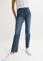 Jeansy ze stretchem straight, średni stan. Niebieskie jeansy bonprix, bez wzorów. Za 124.99 zł.