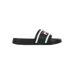 Klapki damskie Fila Morro Bay Slipper 20 Wmn. Czarne klapki Fila, bez wzorów, z materiału, bez obcasa. Za 252.00 zł.