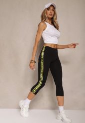Czarno-Zielone Legginsy Capri z Bawełny z Ozdobnym Lampasem Pasenia. Czarne legginsy Renee, l, bez wzorów, z bawełny. Za 19.99 zł.