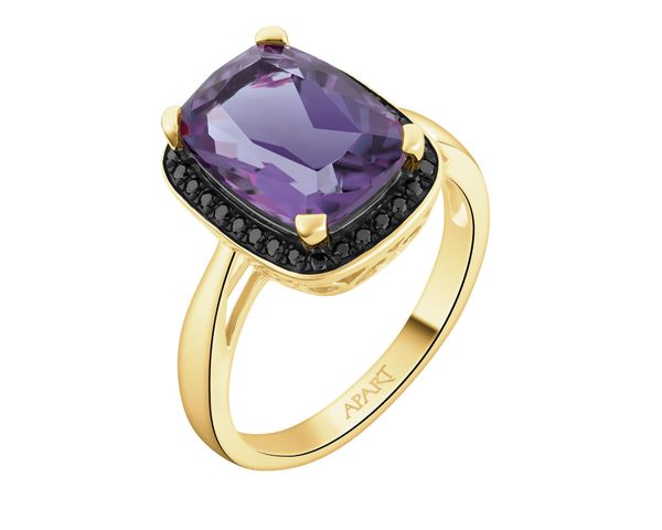 Pierścionek z żółtego złota z czarnymi brylantami i ametystem - próba 585. Czarne pierścionki Apart, z ametystem, złote. Za 4,490.00 zł.