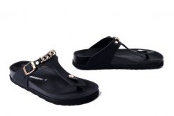 DR. BRINKMANN 700692-01 schwarz, klapki japonki damskie. Czarne klapki Dr. Brinkmann, bez wzorów, ze skóry, bez obcasa. Za 309.90 zł.