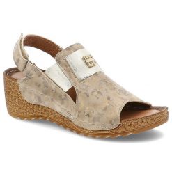 Złote Sandały Armodo Eleganckie Obuwie Damskie Na Koturnie. Żółte sandały Armodo, bez wzorów, ze skóry, casualowe, bez obcasa, na koturnie, bez zapięcia. Za 269.00 zł.