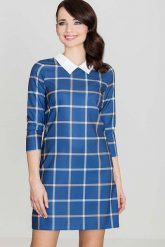 Niebieska Prosta Sukienka w Kratę z Kołnierzykiem. Niebieskie sukienki Katrus, na co dzień, m, bez wzorów, bez kołnierzyka, bez ramiączek. Za 239.00 zł.