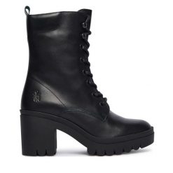Botki Fly London. Czarne botki Fly London, bez wzorów, bez obcasa, na słupku, bez zapięcia. Za 879.99 zł.