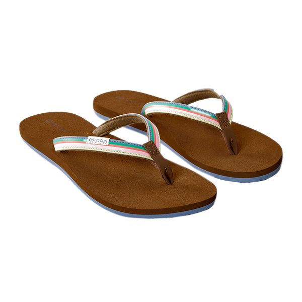 Japonki plażowe damskie Rip Curl Freedom 5272 Stripe. Brązowe klapki Rip Curl, bez wzorów, z materiału, bez obcasa. Za 73.99 zł.