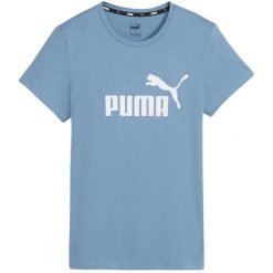 T-shirt Damski Logo ESS. Niebieskie t-shirty Puma, m, bez wzorów, bez kołnierzyka, bez ramiączek. Za 143.99 zł.