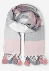 Różowy Prostokątny Szalik z Kolorowymi Pomponami Komo. Czerwone szaliki Born2be, bez wzorów, z bawełny. Za 39.99 zł.