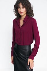 Luźna Koszula z Wiskozy - Bordowa. Czerwone koszule Nife, l, bez wzorów, z materiału, bez kołnierzyka, bez ramiączek. Za 209.90 zł.