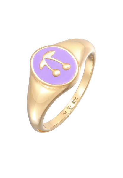 Elli Damski Signet wiśnia lila z emalią w pozłacanym srebrze 925 Sterling Silver Pierścionki 1 ct. Szare pierścionki Elli, pozłacane. Za 178.99 zł.