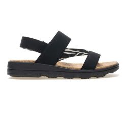 Sandały damskie Rylie. Czarne sandały Regatta, bez wzorów, z materiału, eleganckie, bez obcasa, bez zapięcia. Za 149.99 zł.