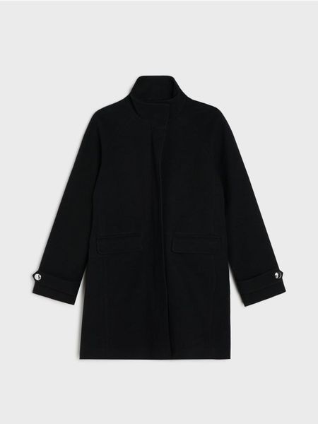 Klasyczny płaszcz z ozdobnymi guzikami - czarny. Czarne płaszcze Sinsay, l, bez wzorów, bez kaptura. Za 129.99 zł.