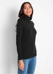 Sweter z golfem z dzianiny o gładkim splocie. Czarne golfy bonprix, bez wzorów, z dzianiny, bez ramiączek. Za 77.99 zł.