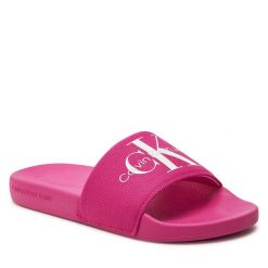 Klapki Calvin Klein Jeans. Czerwone klapki Calvin Klein Jeans, bez wzorów, z jeansu, bez obcasa. Za 199.99 zł.