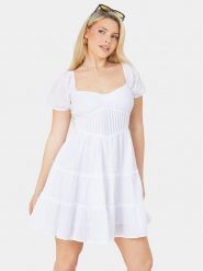 Brave Soul Sukienka letnia LDRW-654BELINDAW Biały Straight Fit. Białe sukienki Brave Soul, na lato, l, bez wzorów, z bawełny, bez kołnierzyka, bez ramiączek. Za 69.99 zł.