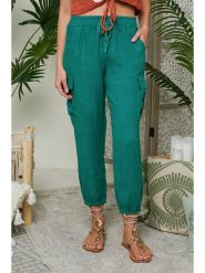 Lin Passion Lniane spodnie w kolorze zielonym rozmiar: 40/42. Zielone spodnie materiałowe Lin Passion, bez wzorów, ze lnu, z standardowym stanem. Za 121.99 zł.