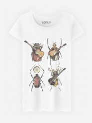 WOOOP Koszulka "Beetles" w kolorze białym rozmiar: S. Białe bluzki Wooop, s, bez wzorów, z bawełny, bez kołnierzyka, bez ramiączek. Za 70.74 zł.