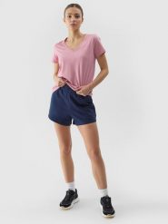 4F Spodenki dresowe damskie - granatowe XXL. Niebieskie szorty 4f, bez wzorów, z bawełny, sportowe. W wyprzedaży za 39.99 zł.
