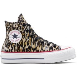 Buty sportowe Converse Chuck Taylor All Star Lift Platform Leopard. Brązowe trampki Converse, bez wzorów, bez zapięcia. Za 379.45 zł.