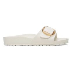 Klapki damskie BIRKENSTOCK Madrid Big Buckle EVA Eggshell. Białe klapki Birkenstock, bez wzorów, z materiału, bez obcasa. Za 224.99 zł.