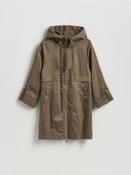 Kurtka parka z kapturem - brązowy. Brązowe kurtki Reserved, l, z tkaniny, z kapturem. Za 199.99 zł.