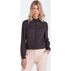 Czarna Ecru Koszulowa Bluzka w Drobne Kwiaty. Czarne bluzki Molly.pl, l, bez wzorów, biznesowe, bez kołnierzyka, bez ramiączek. Za 121.90 zł.