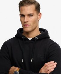 Superdry Bluza z kapturem Vintage Logo haftowana – Slim Fit, czarna. Czarne bluzy sportowe Superdry, l, z aplikacjami, z bawełny, z kapturem. Za 412.55 zł.