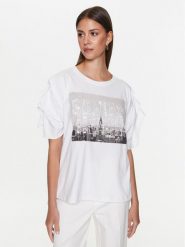 Silvian Heach Bluzka GPP23084TS Biały Regular Fit. Białe bluzki Silvian Heach, xs, bez wzorów, z bawełny, bez kołnierzyka, bez ramiączek. Za 179.99 zł.